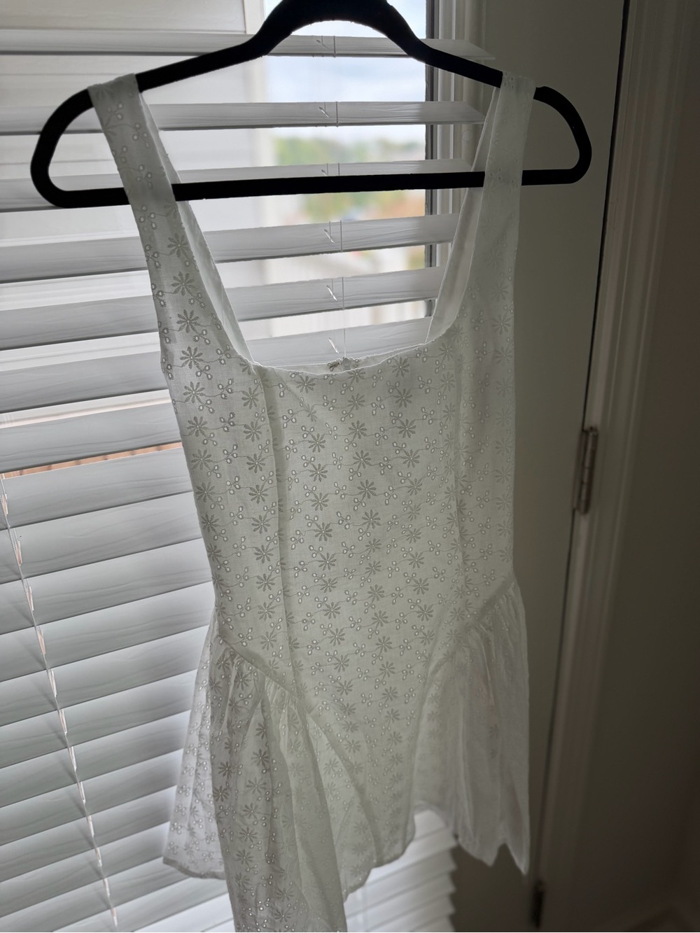 NWT Peppermayo White Eyelet Square-Neck Mini Dress with Flared Skirt